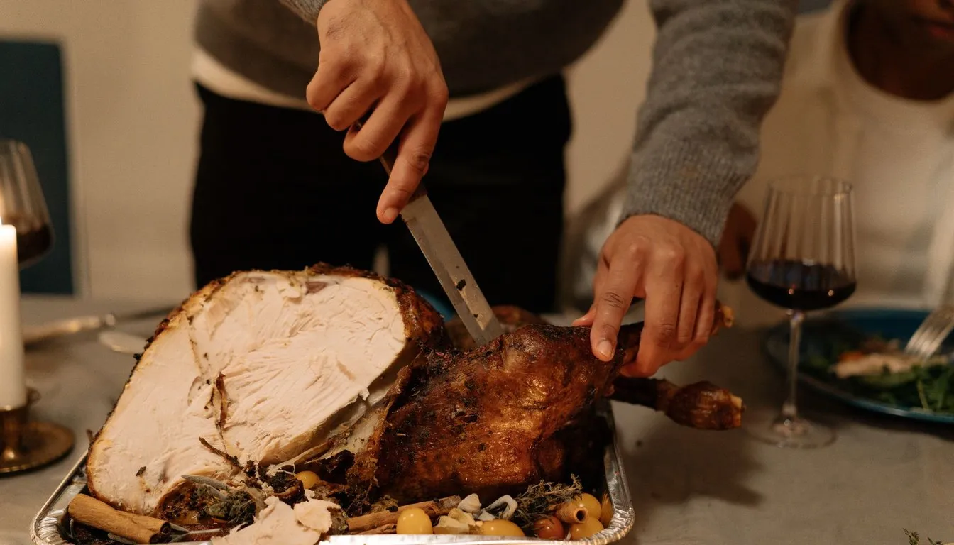 Carving a roast bird at the table
