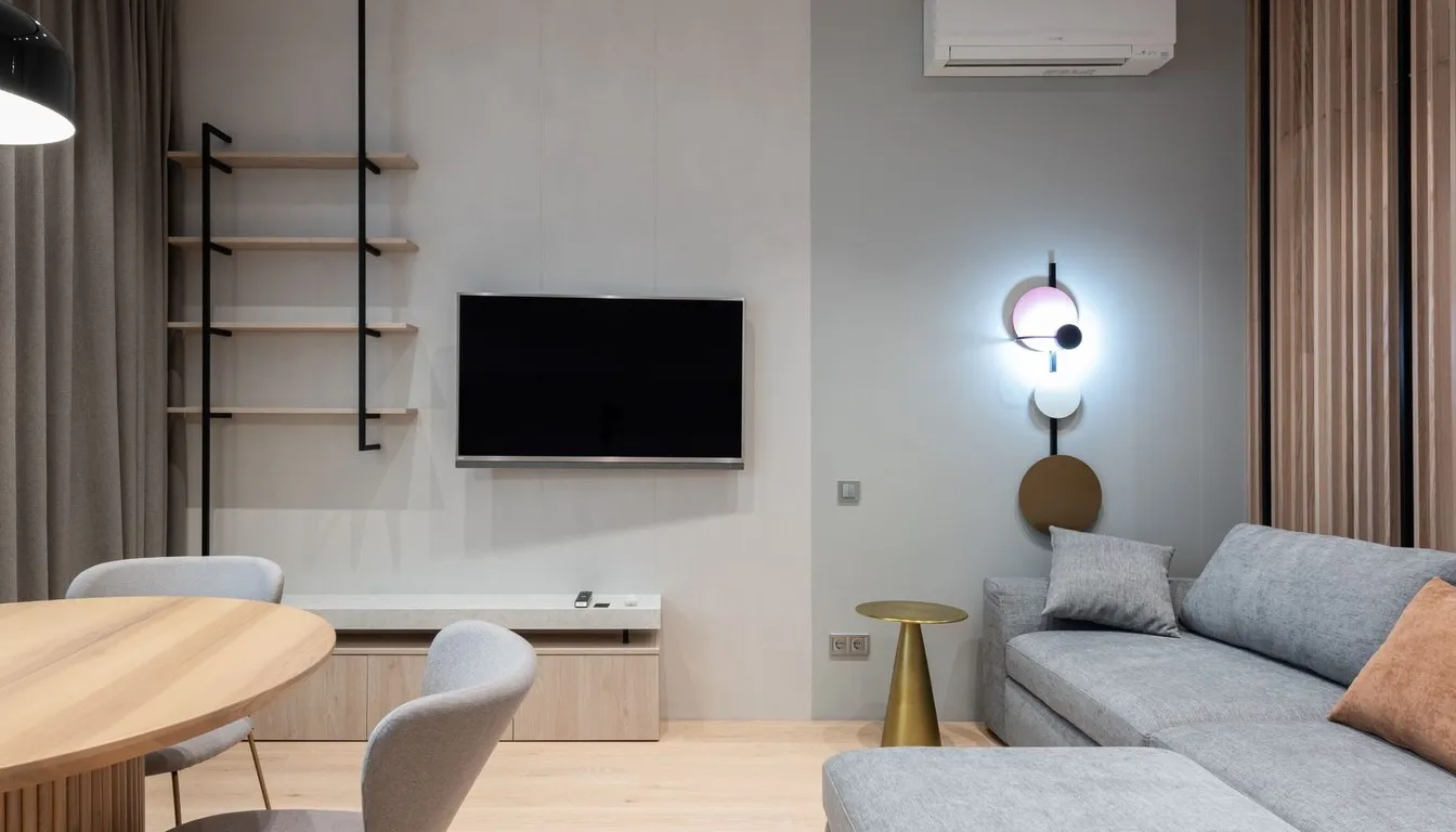 Living room with a wall-mounted air conditioning unit