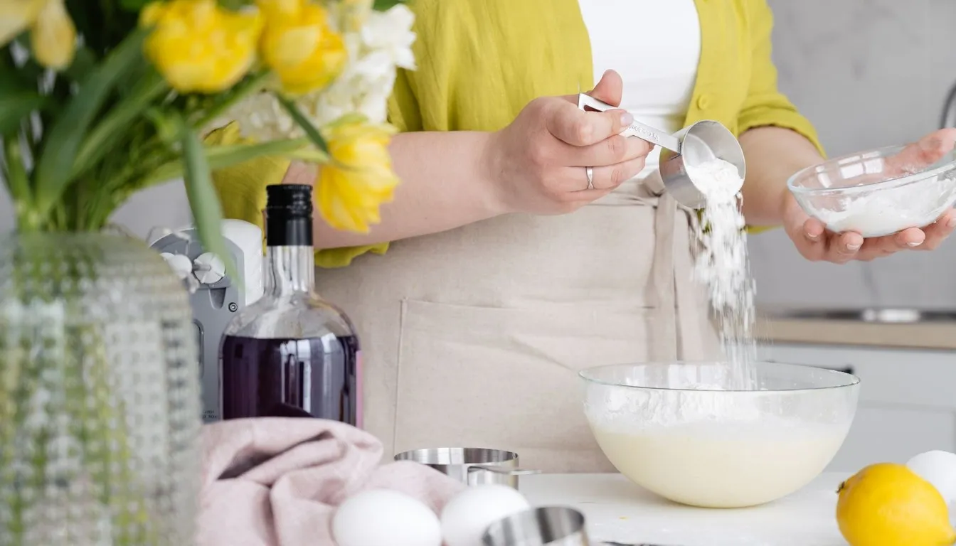 Woman mixing homemade detergent with baking soda