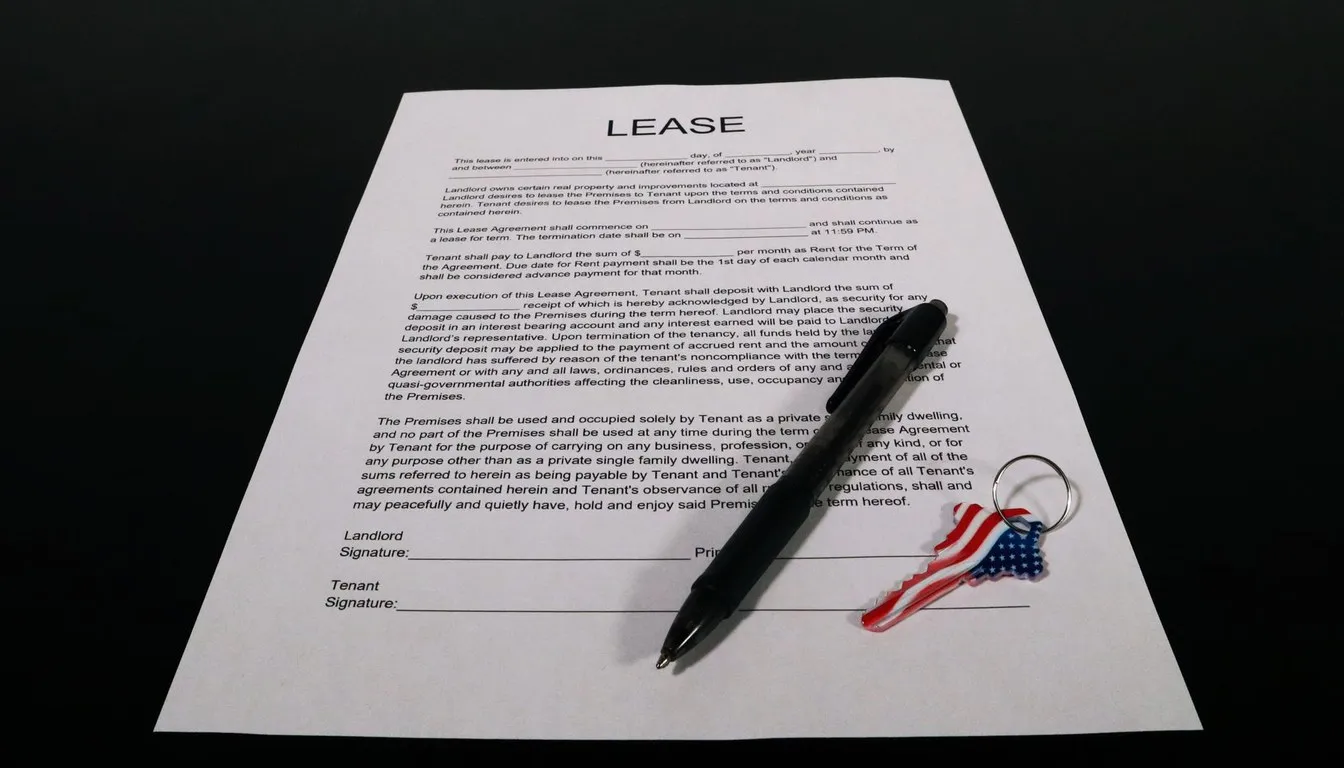 Lease agreement with a pen and house keys