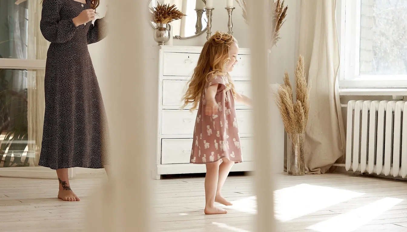 Child standing near a home radiator