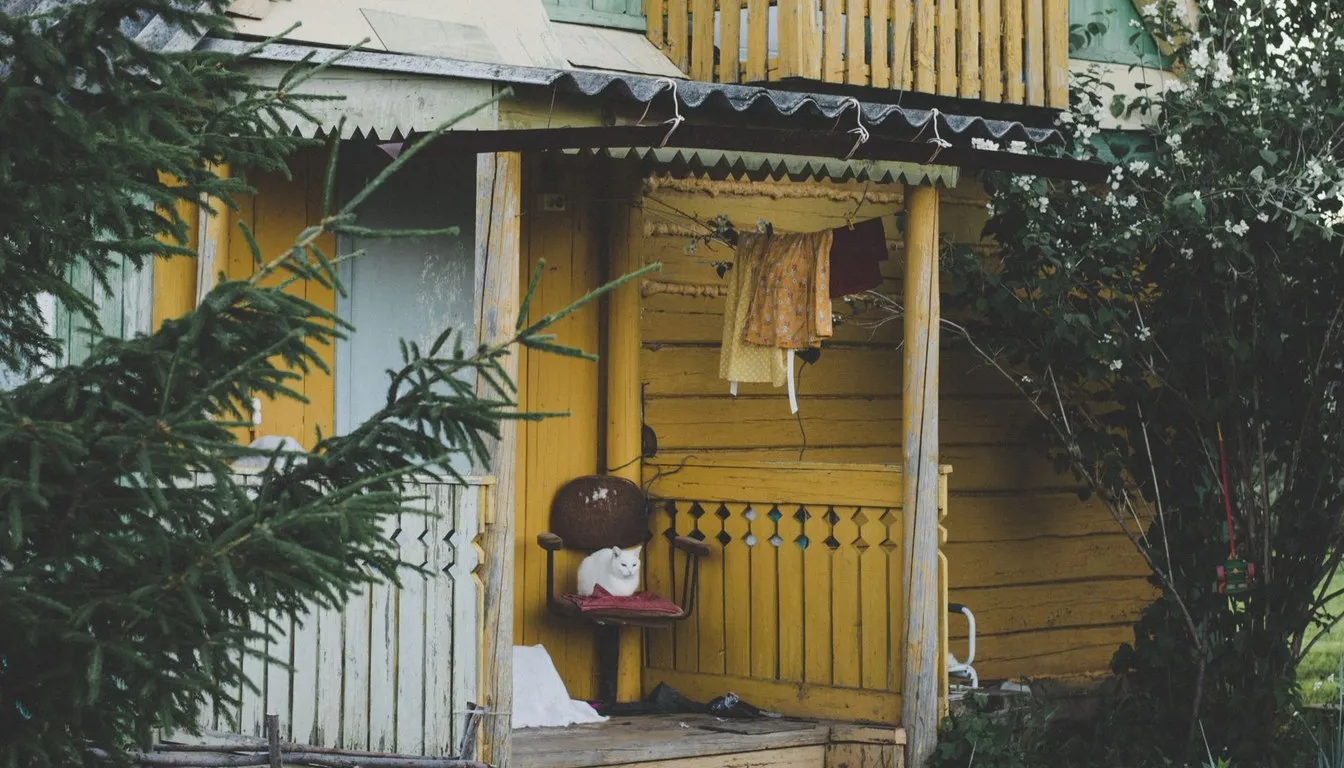 Old cottage with weathered siding