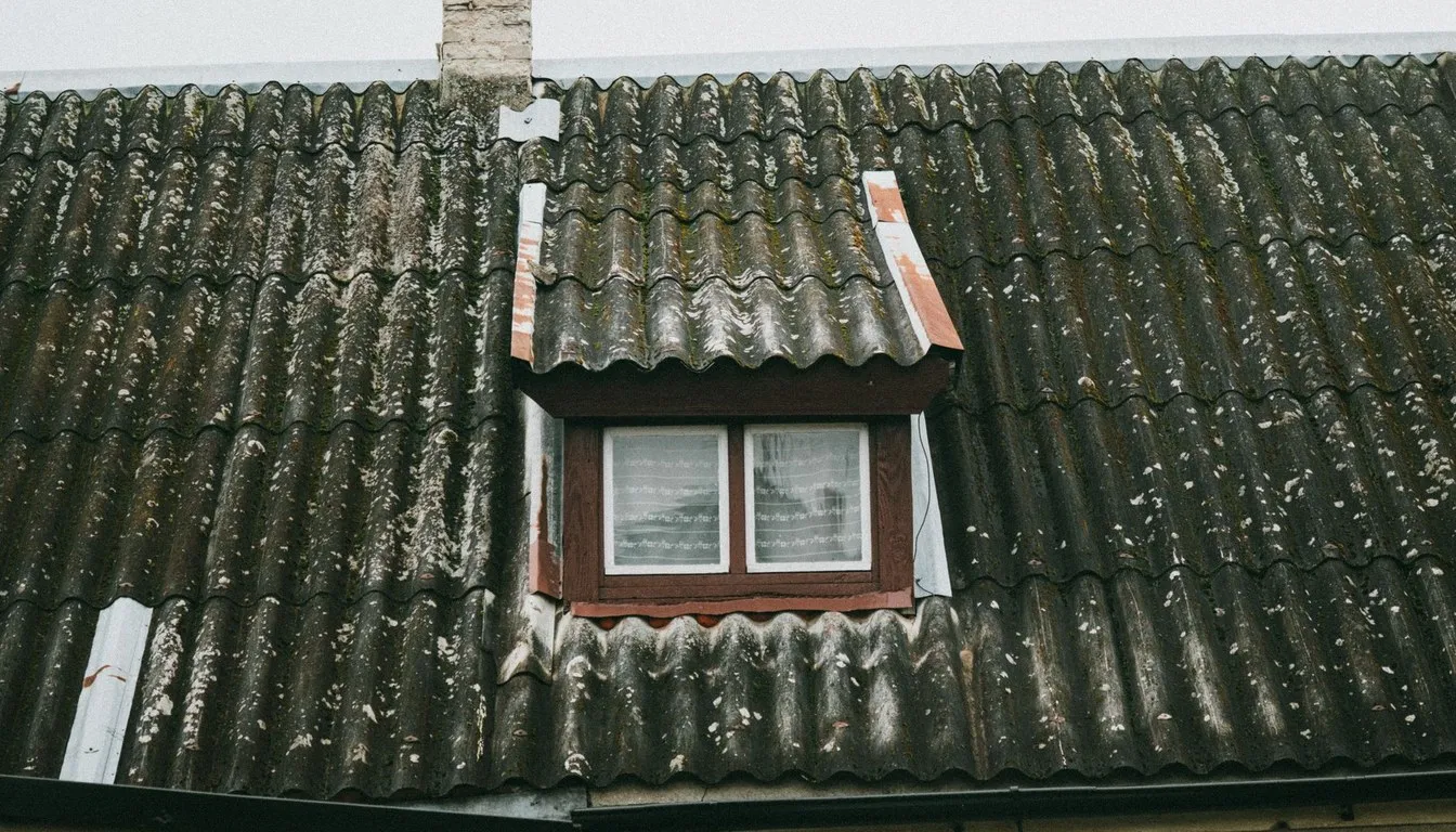 Moss-covered corrugated roof with dormer window