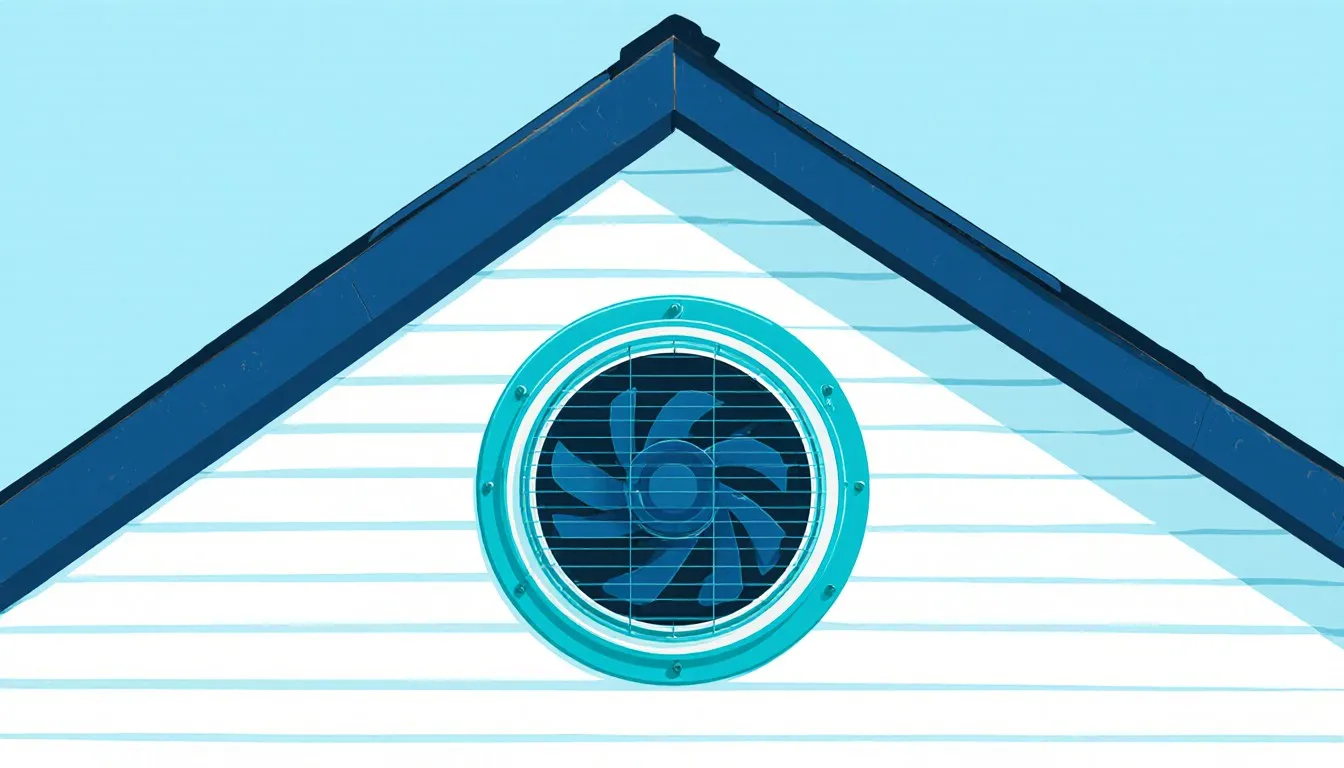 Round attic gable fan in the gable end of a house