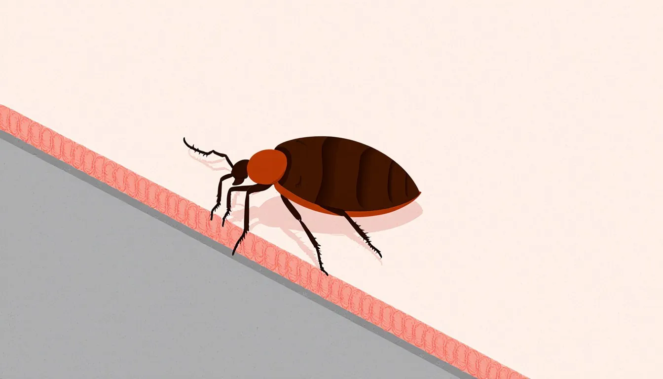 A bed bug on the piped edge of a mattress