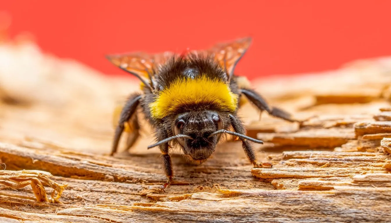 Bumblebee resting on weathered wood