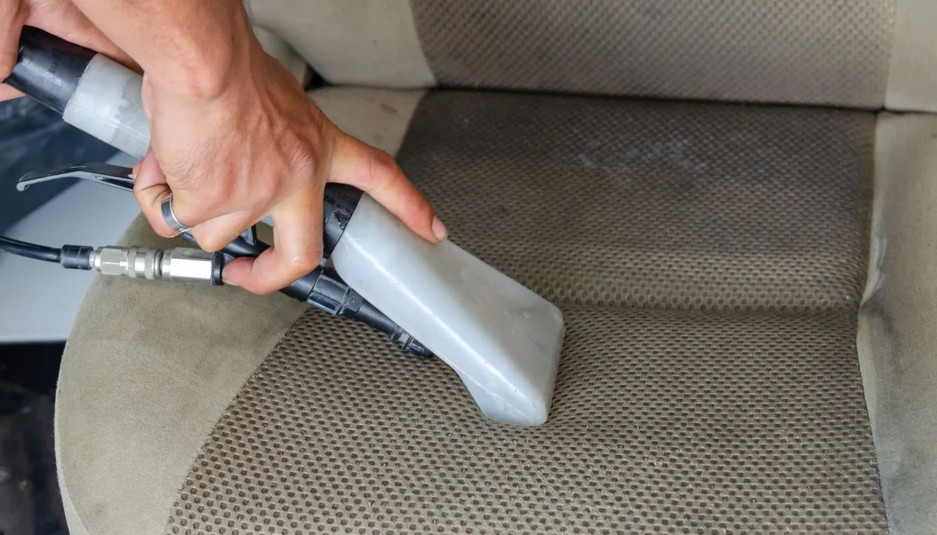 Upholstery being cleaned with an extraction wand