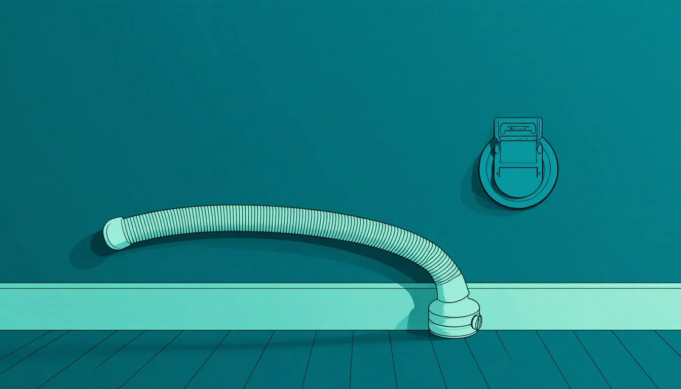 Central vacuum hose plugged into a baseboard wall inlet