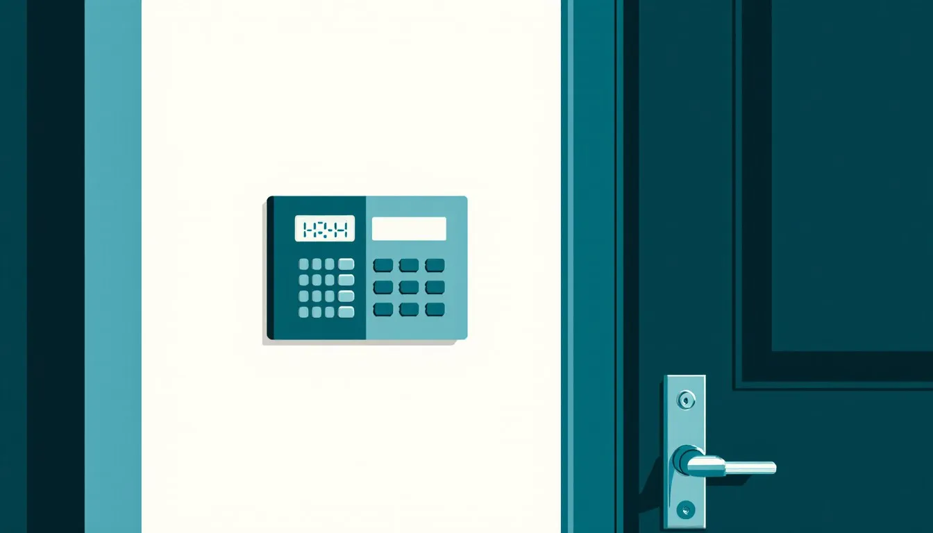 Home security keypad mounted beside an entry door