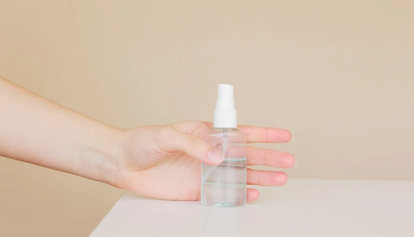 Hand holding a small spray bottle of repellent