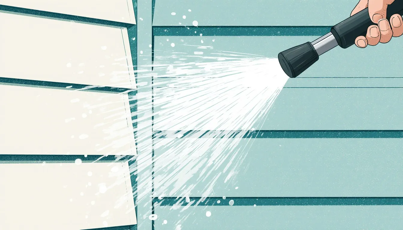 Spray wand rinsing vinyl siding