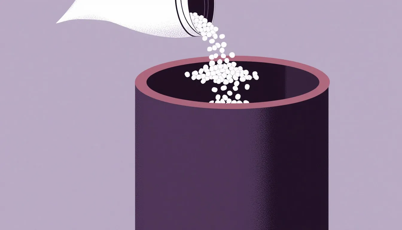Softener salt pellets pouring into a brine tank
