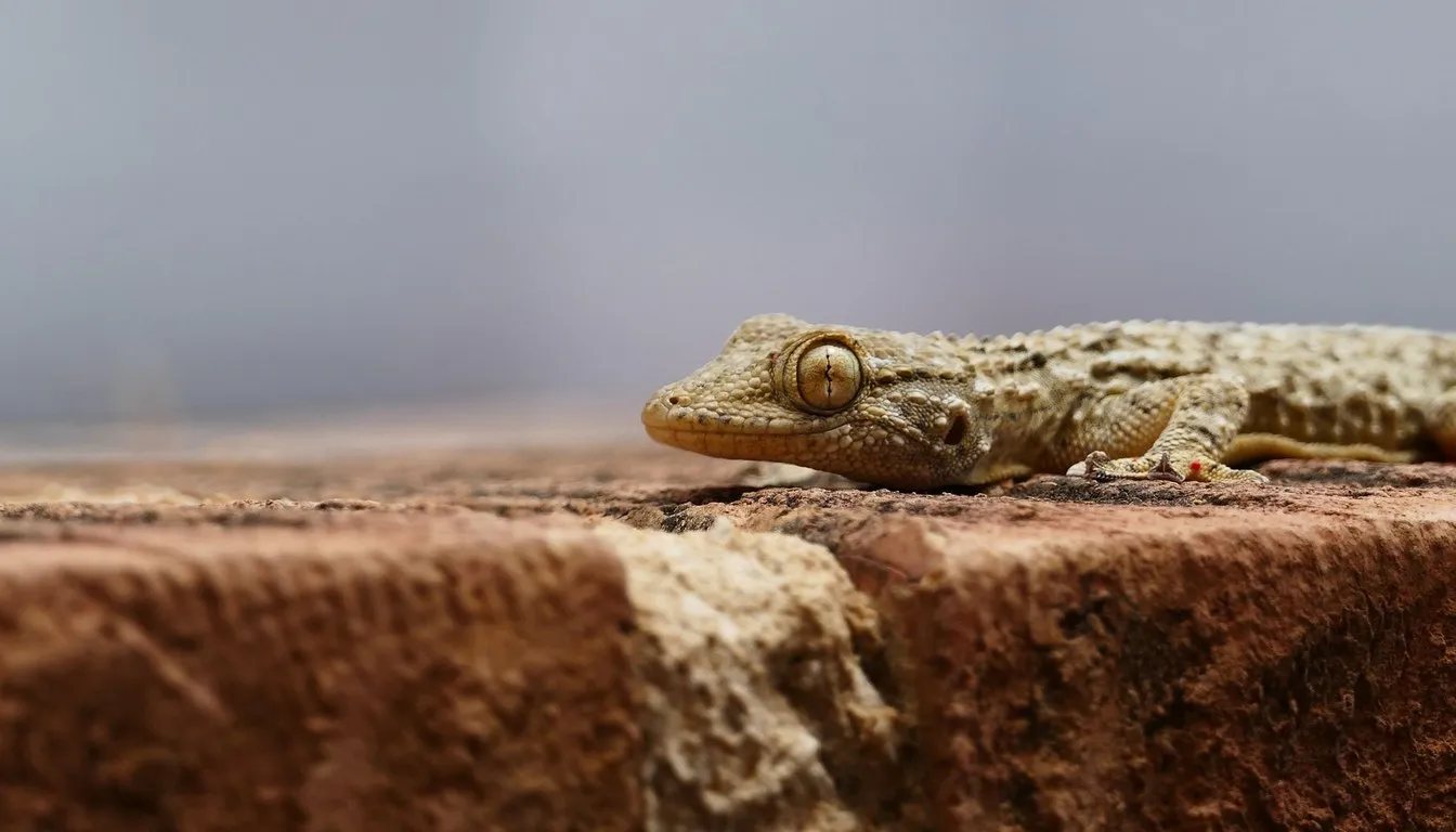 Gecko resting on a brick ledge