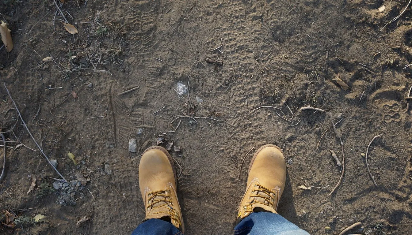 Muddy tan work boots