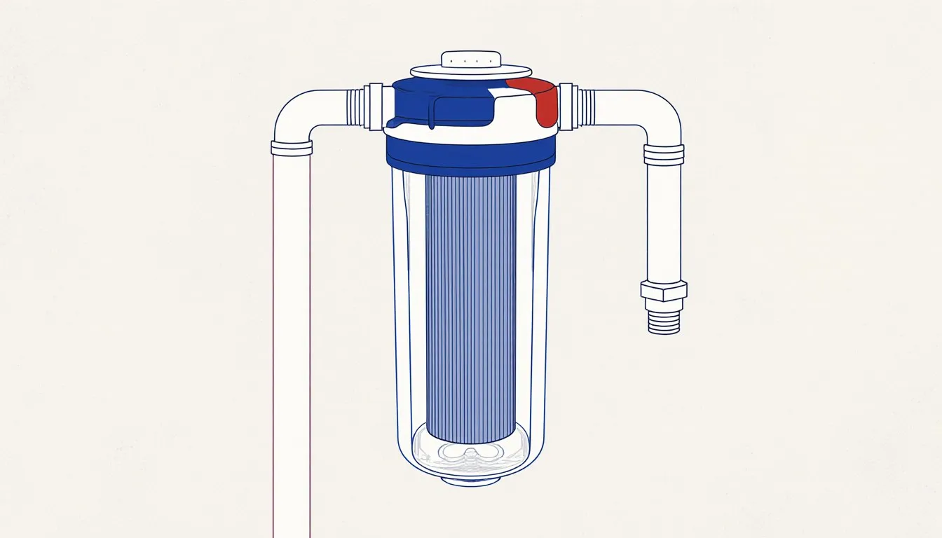 Whole-house water filter housing plumbed into a supply line