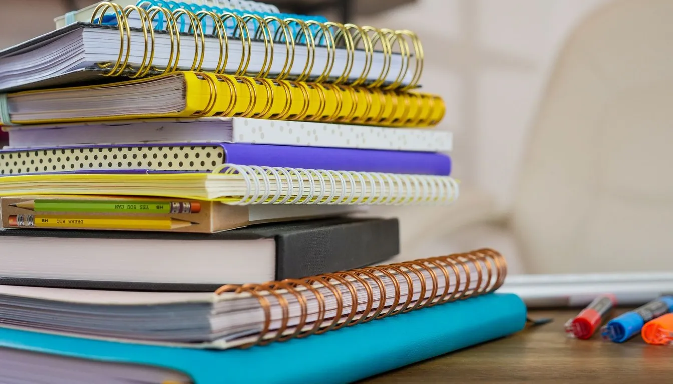 Stacks of spiral-bound notebooks