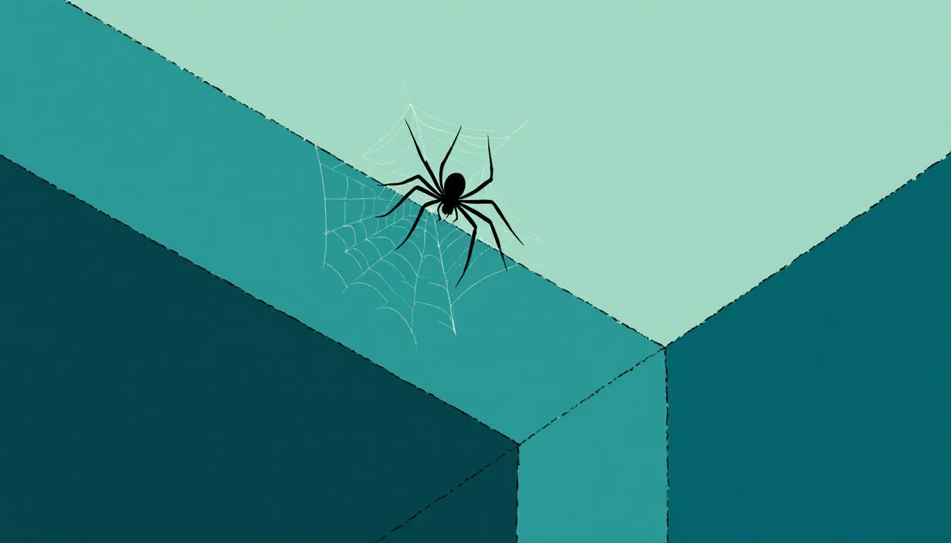 A spider in its web in the corner of a room