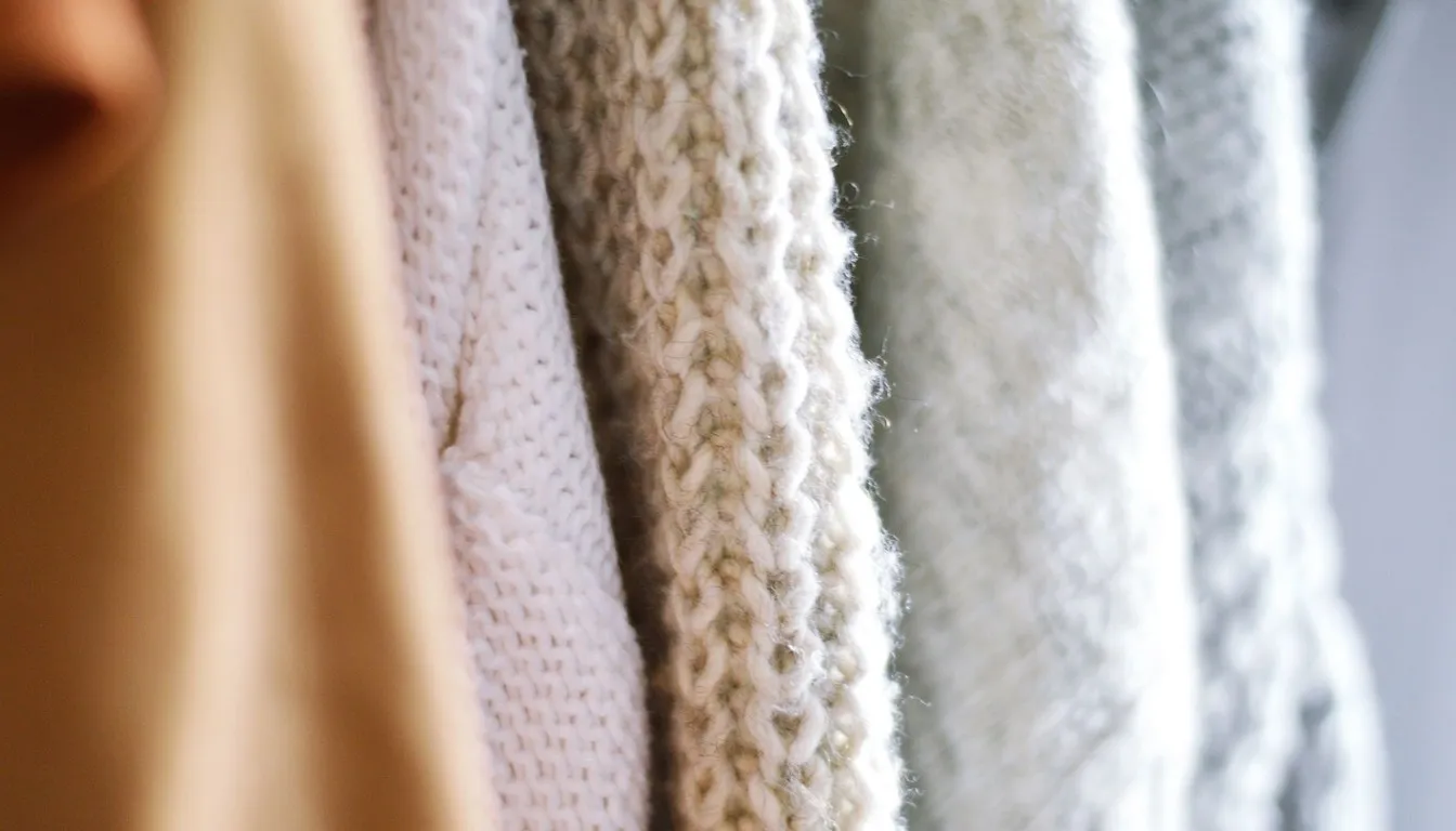 Wool and knit garments hanging together