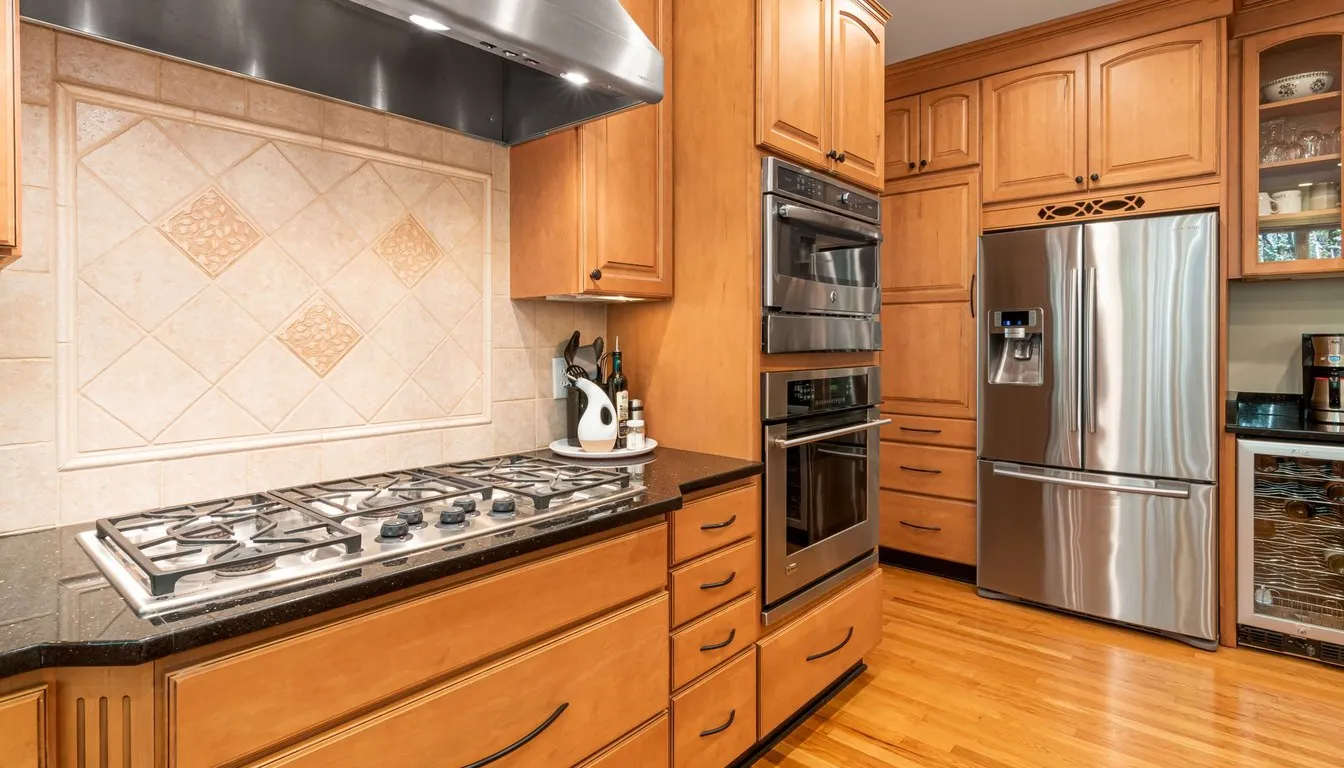 Kitchen with a gas cooktop and double wall ovens