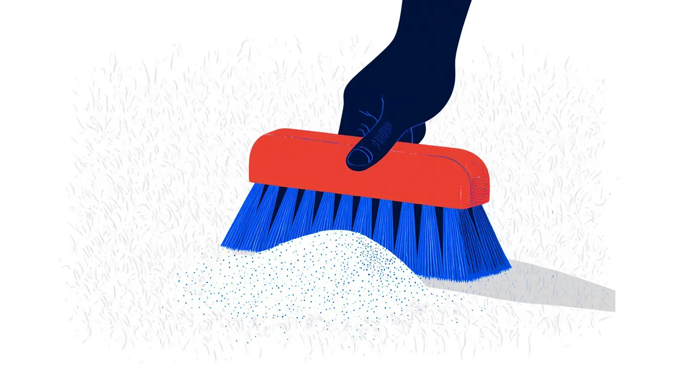 Brush working dry cleaning powder into carpet