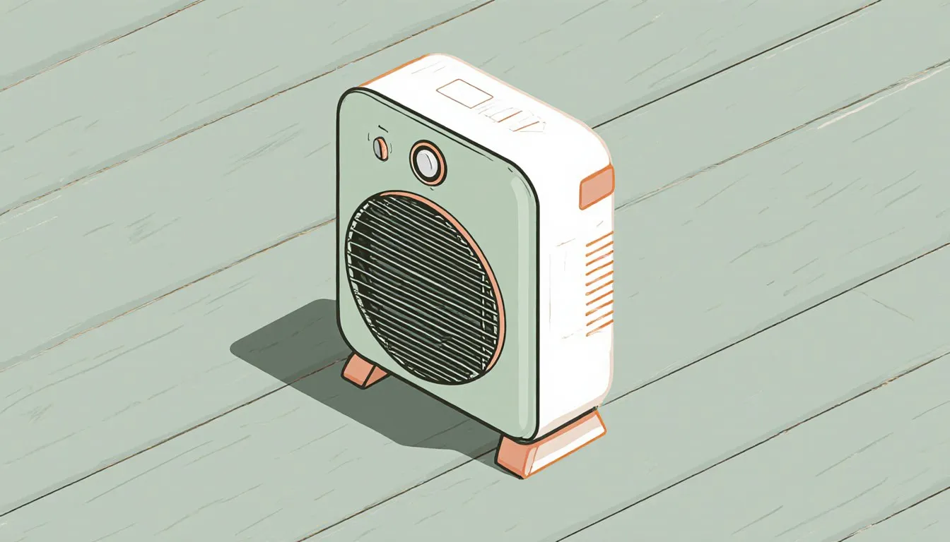 Portable ceramic space heater on a wood floor