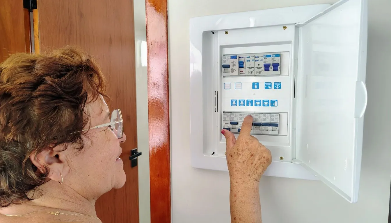Woman checking a home breaker panel