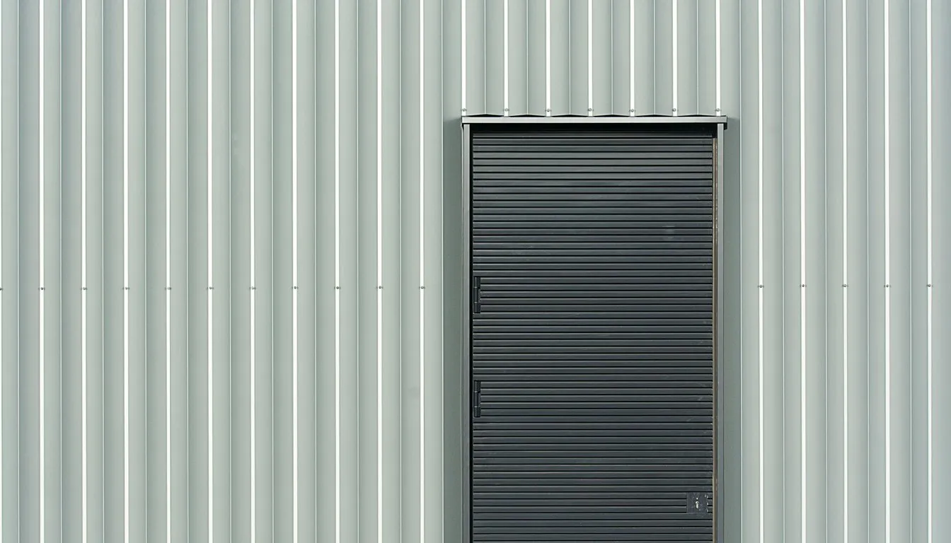 Corrugated metal siding with a dark shutter