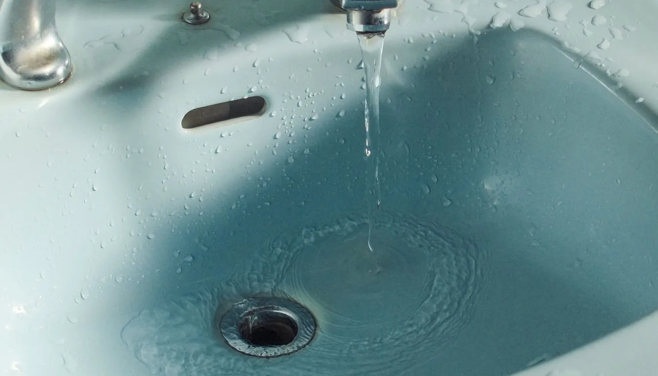 Water draining in a blue sink