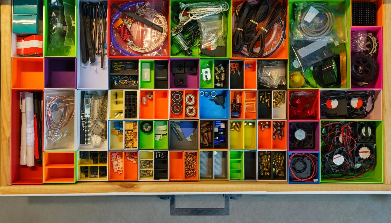 Drawer organizer sorting colorful odds and ends