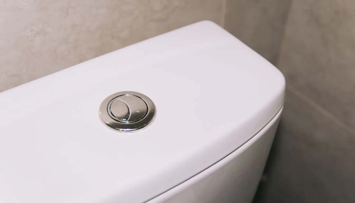 Close-up of a toilet tank flush button
