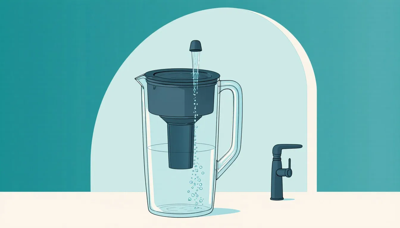 Water filter pitcher filling at a kitchen faucet