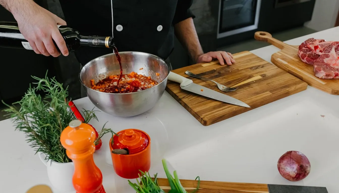 Chef preparing food on a white solid-surface counter