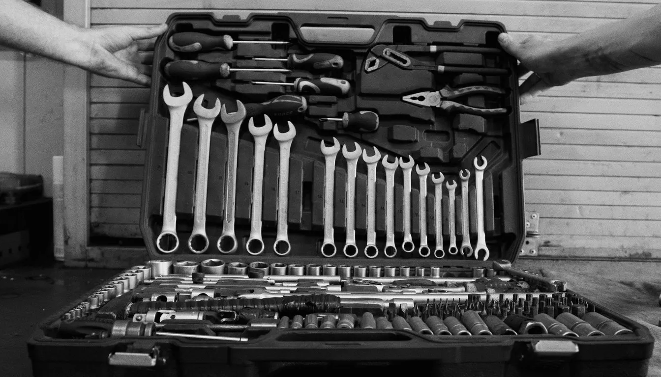 Organized tool case holding a full set of combination wrenches