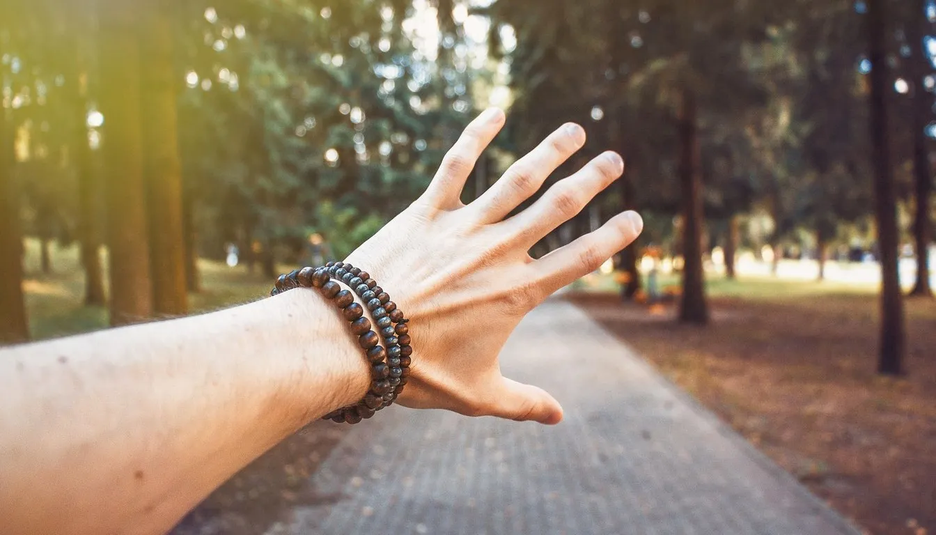 Wrist wearing repellent bracelets outdoors