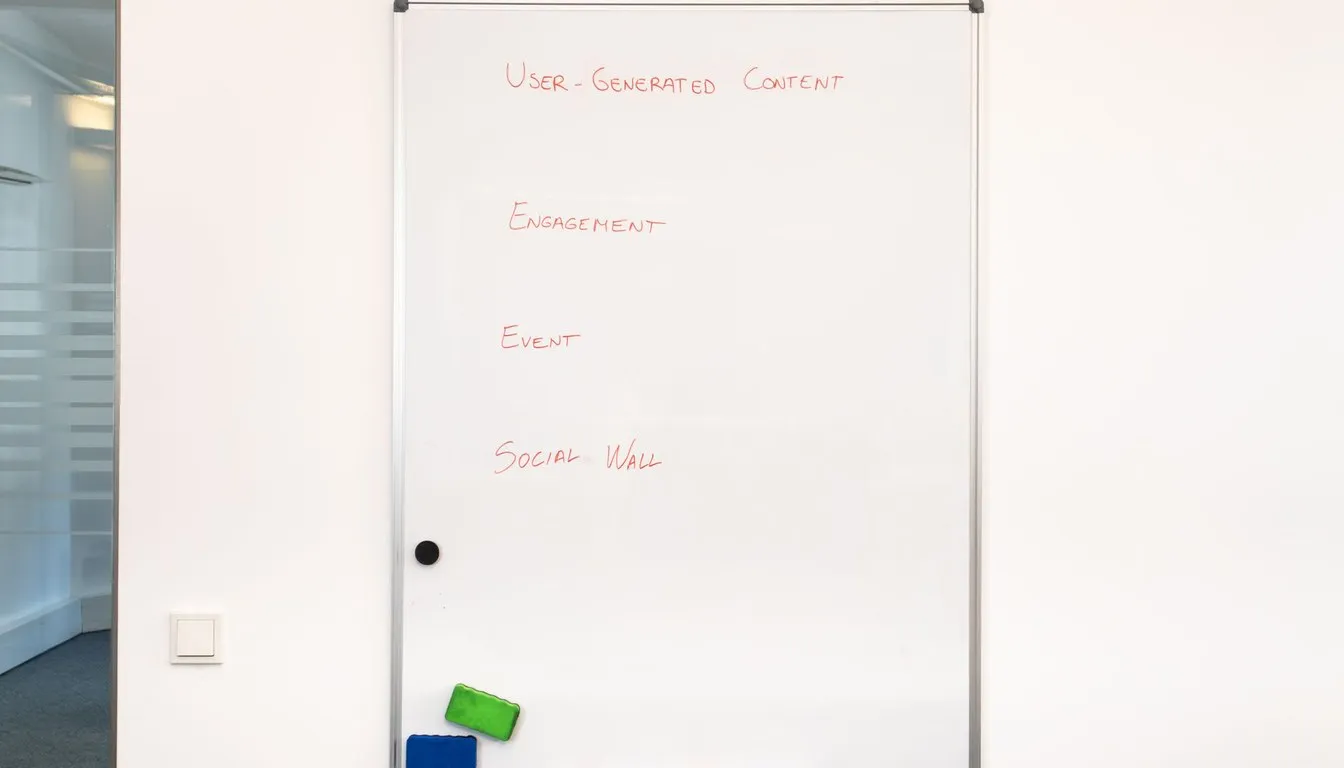Whiteboard with handwritten notes in a meeting room
