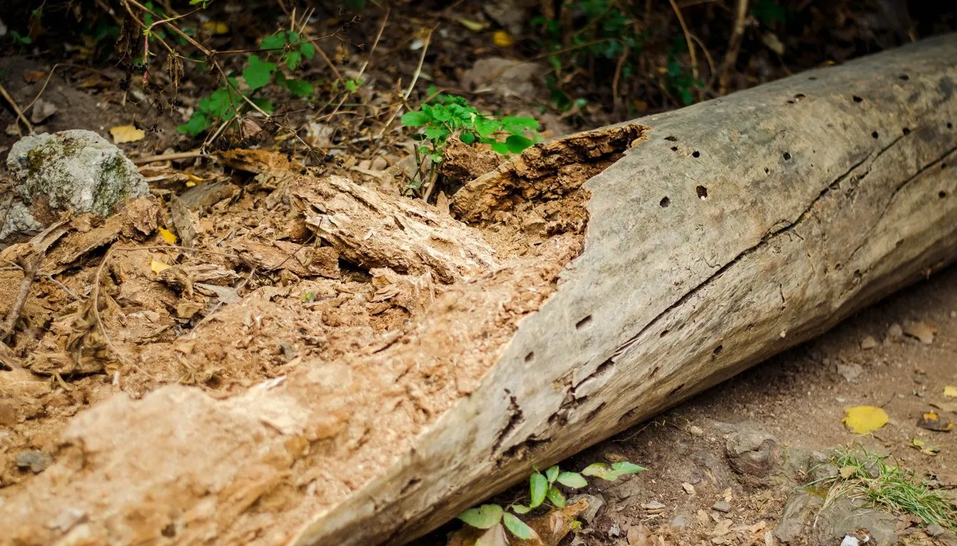 Log crumbling with dry rot