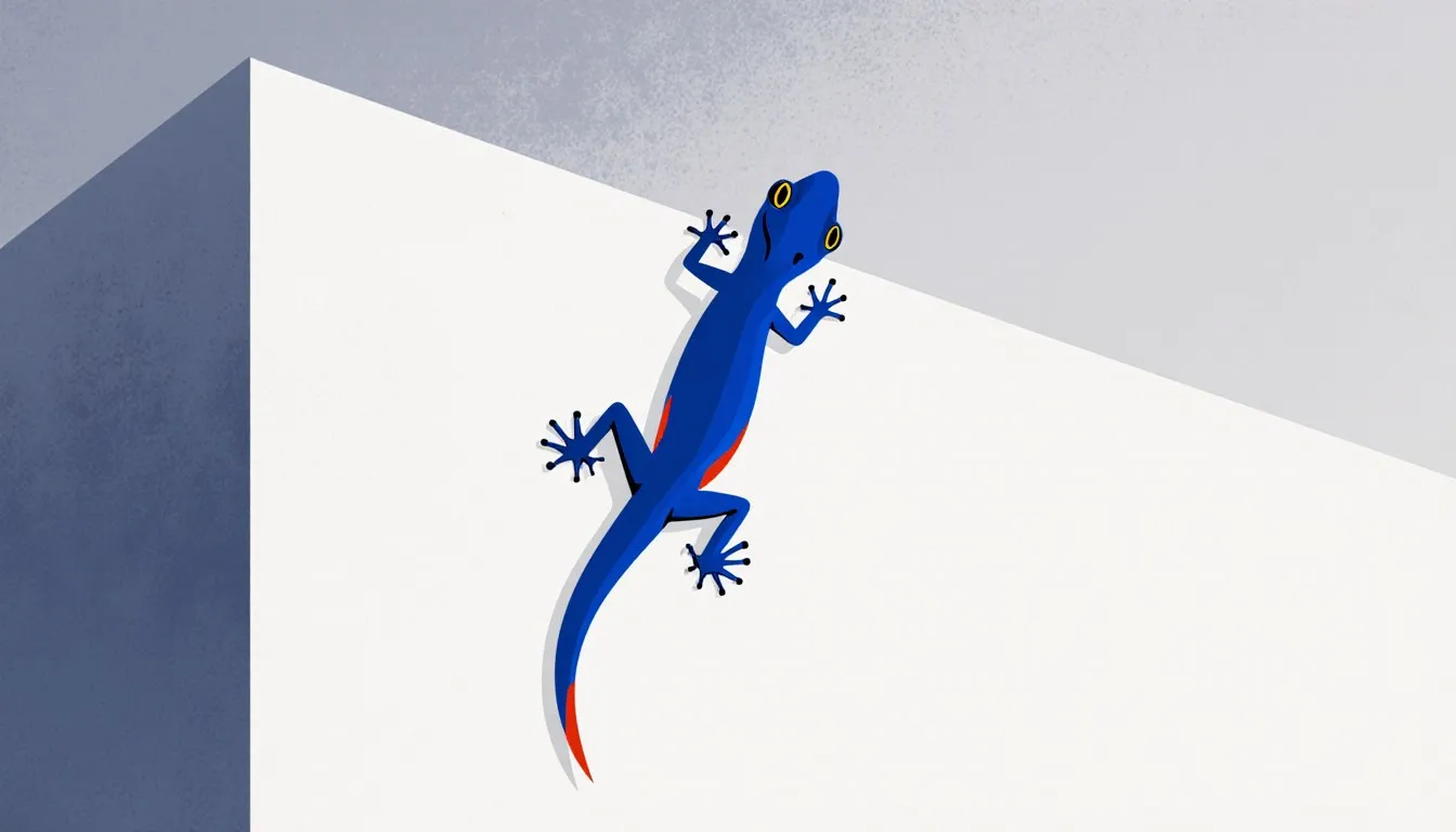 Small lizard climbing a sunlit wall