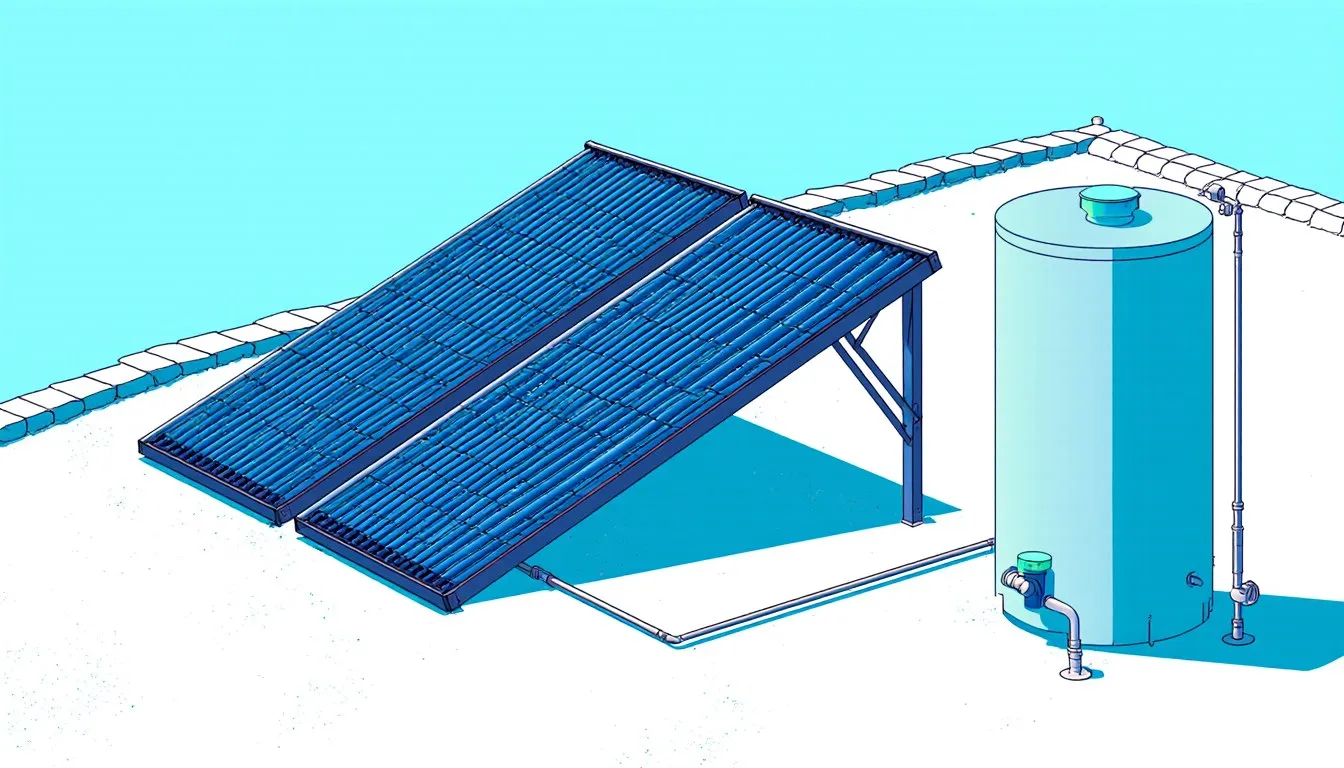 Rooftop solar water heating panel connected to a storage tank
