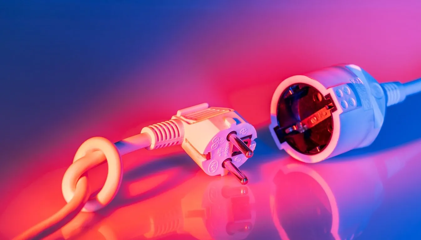 Power plug and socket in colorful light