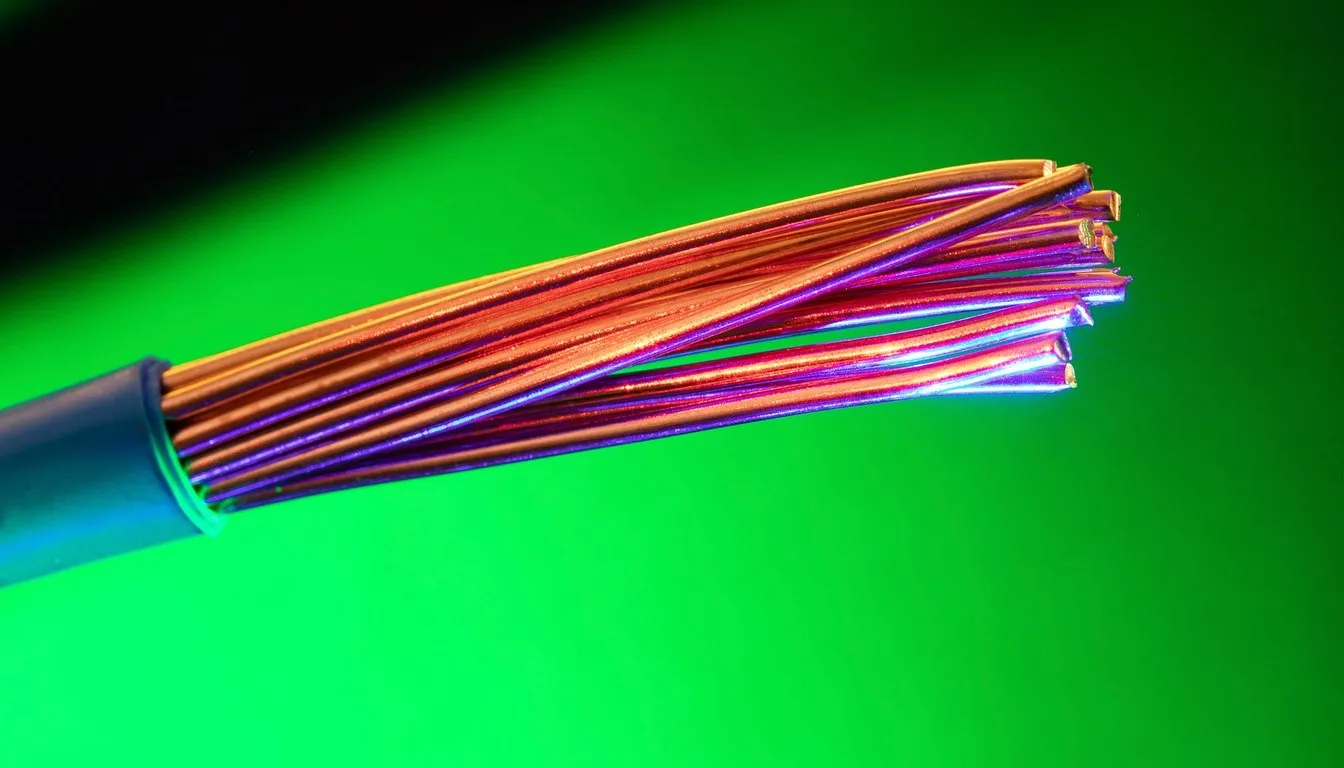 Bundle of color-coded electrical wires emerging from a cable