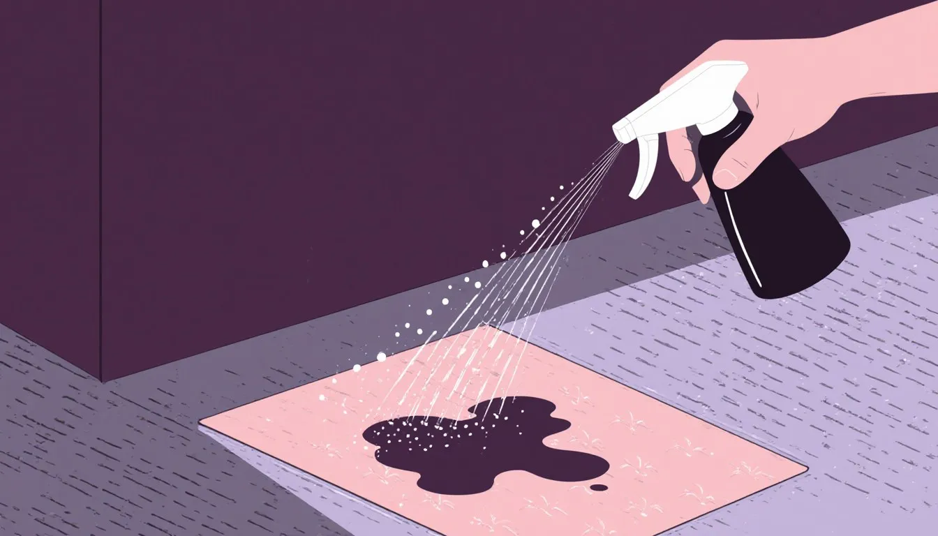 Spray bottle treating a dark stain on a rug