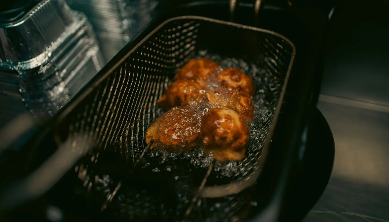 Food frying in a deep fryer basket