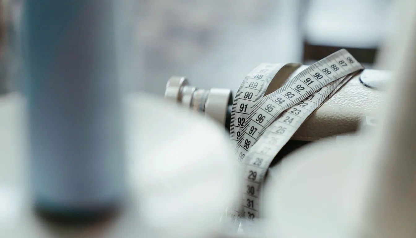 Tailor's measuring tape draped over sewing supplies