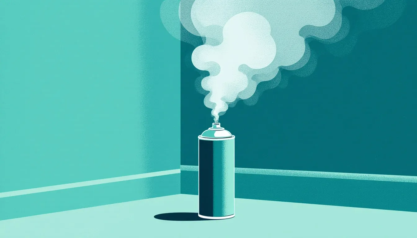 A fogger canister releasing vapour in an empty room