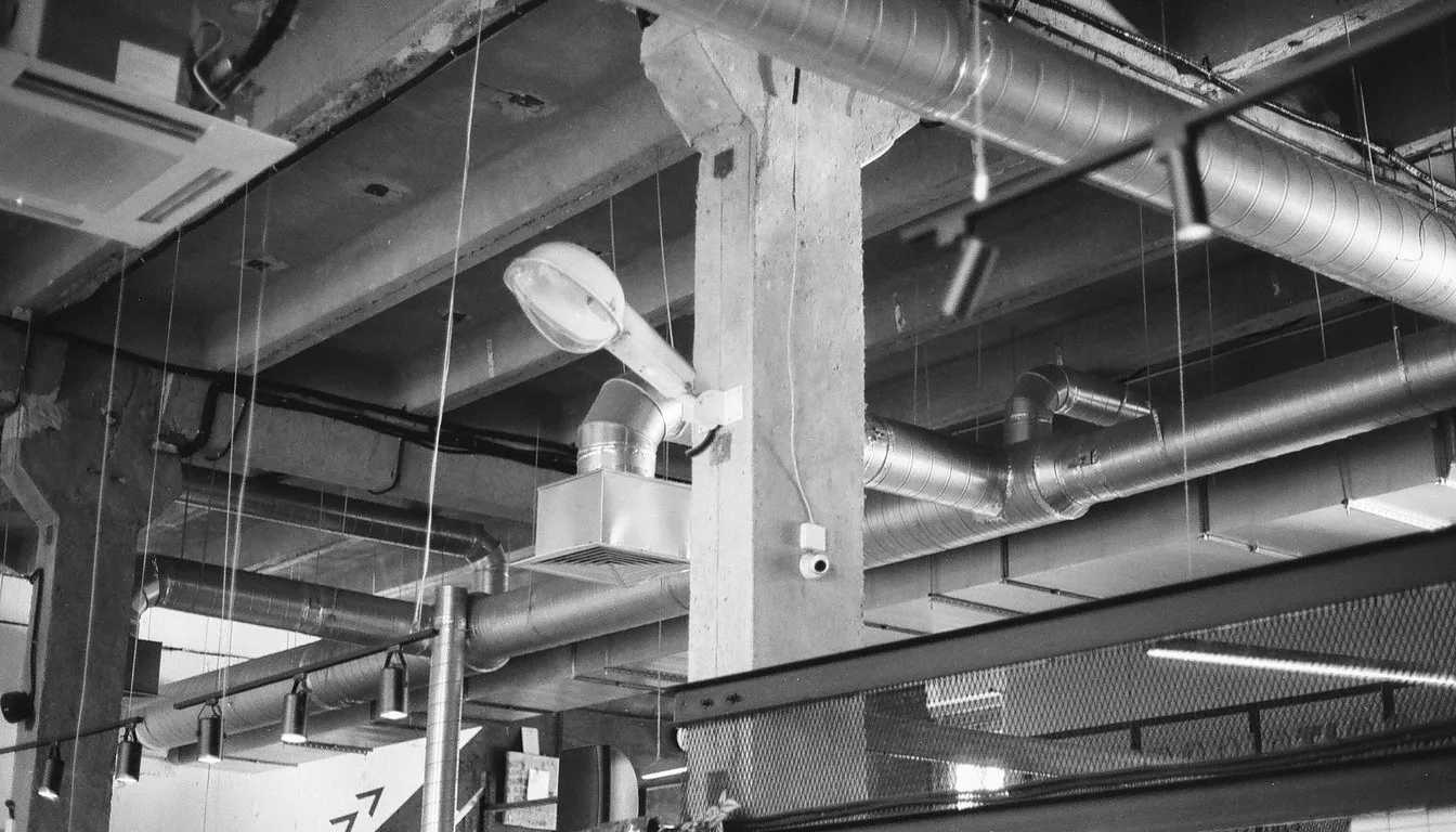 HVAC ductwork in an industrial ceiling