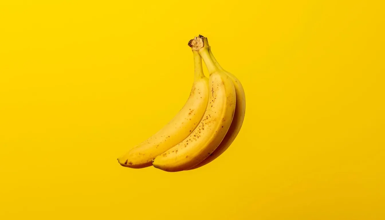 Two ripe bananas against a bright yellow background