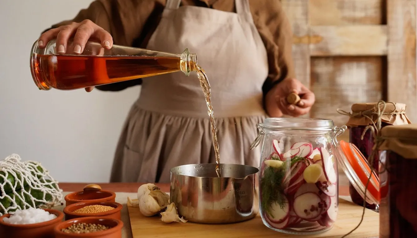 Person pouring vinegar into a jar to make a trap