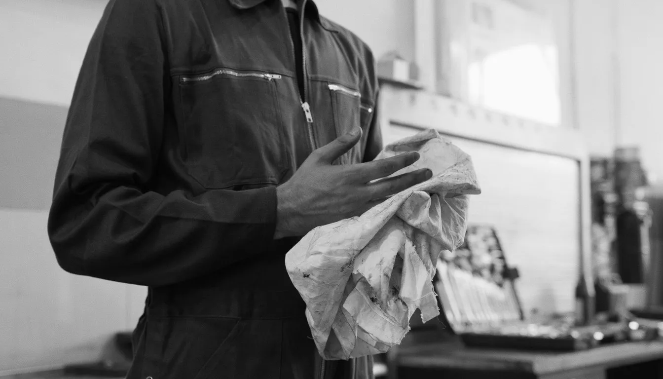 Worker holding a folded cloth in a workshop