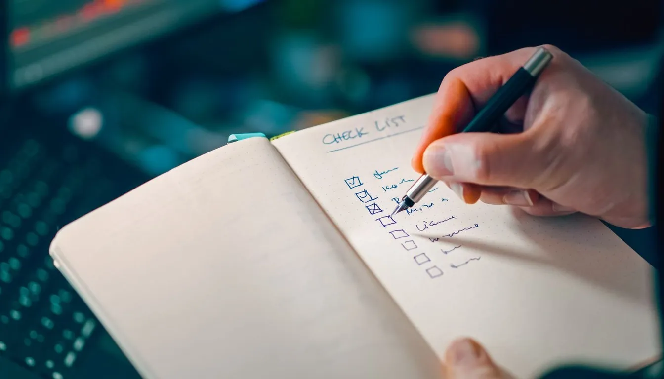 Hand writing a checklist in a notebook