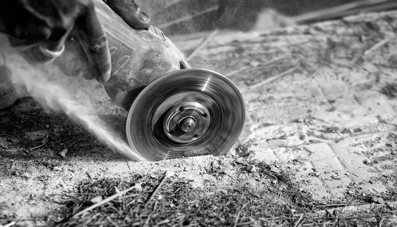 Angle grinder cutting into a hard surface